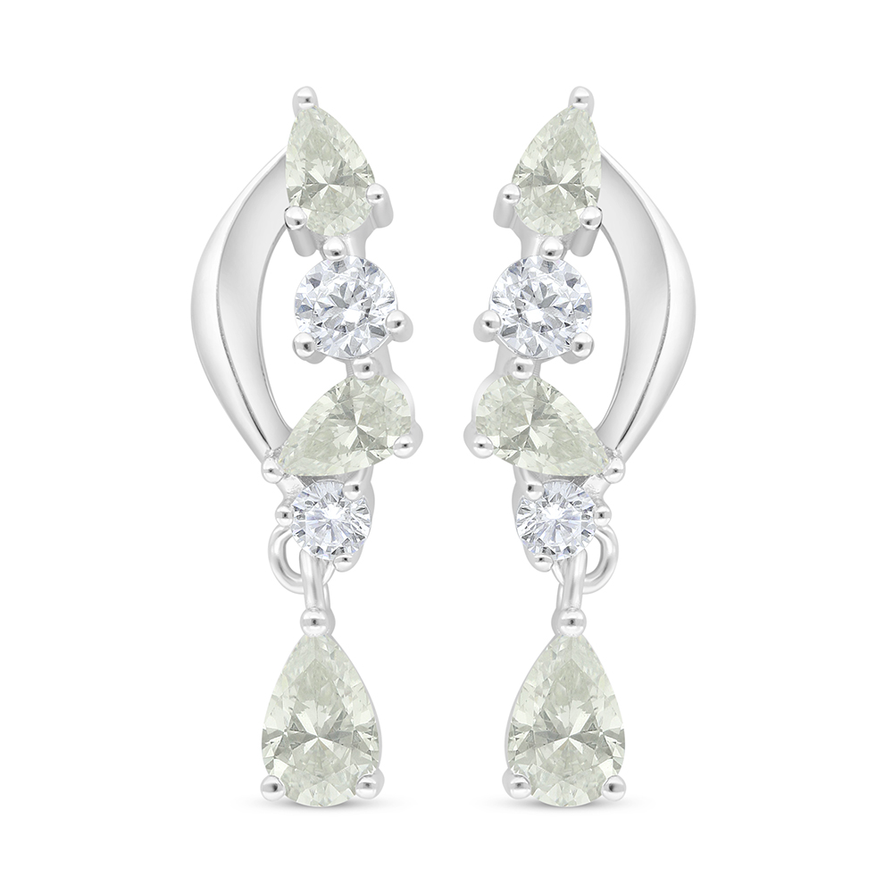 Sterling Silver 925 Earring Rhodium Plated Embedded With Yellow Diamond 