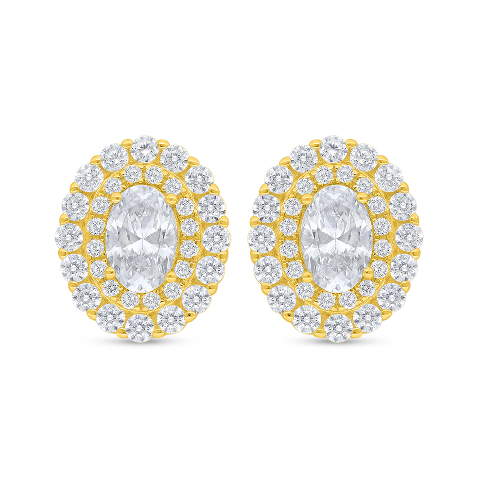 Sterling Silver 925 Earring Golden Plated Embedded With White Zircon