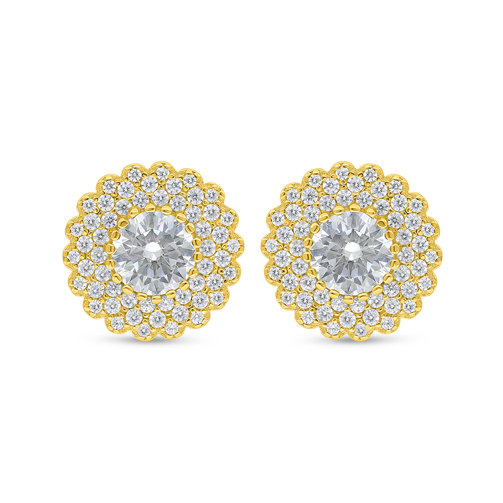 Sterling Silver 925 Earring Golden Plated Embedded With Yellow Diamond And White Zircon