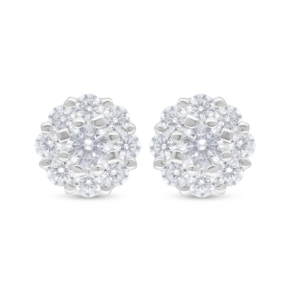 Sterling Silver 925 Earring Rhodium Plated Embedded With White Zircon