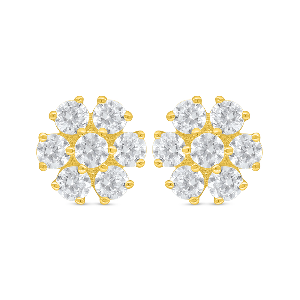 Sterling Silver 925 Earring Golden Plated Embedded With White Zircon