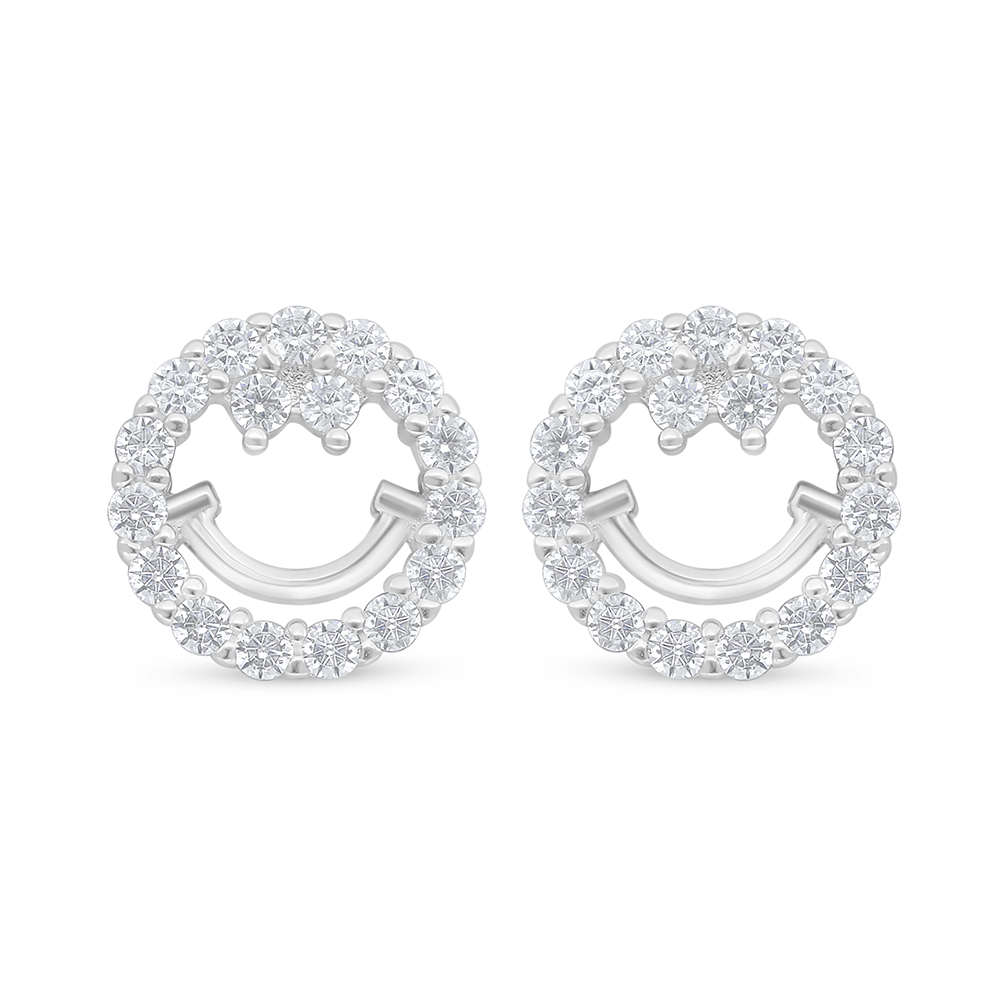 Sterling Silver 925 Earring Rhodium Plated Embedded With White Zircon