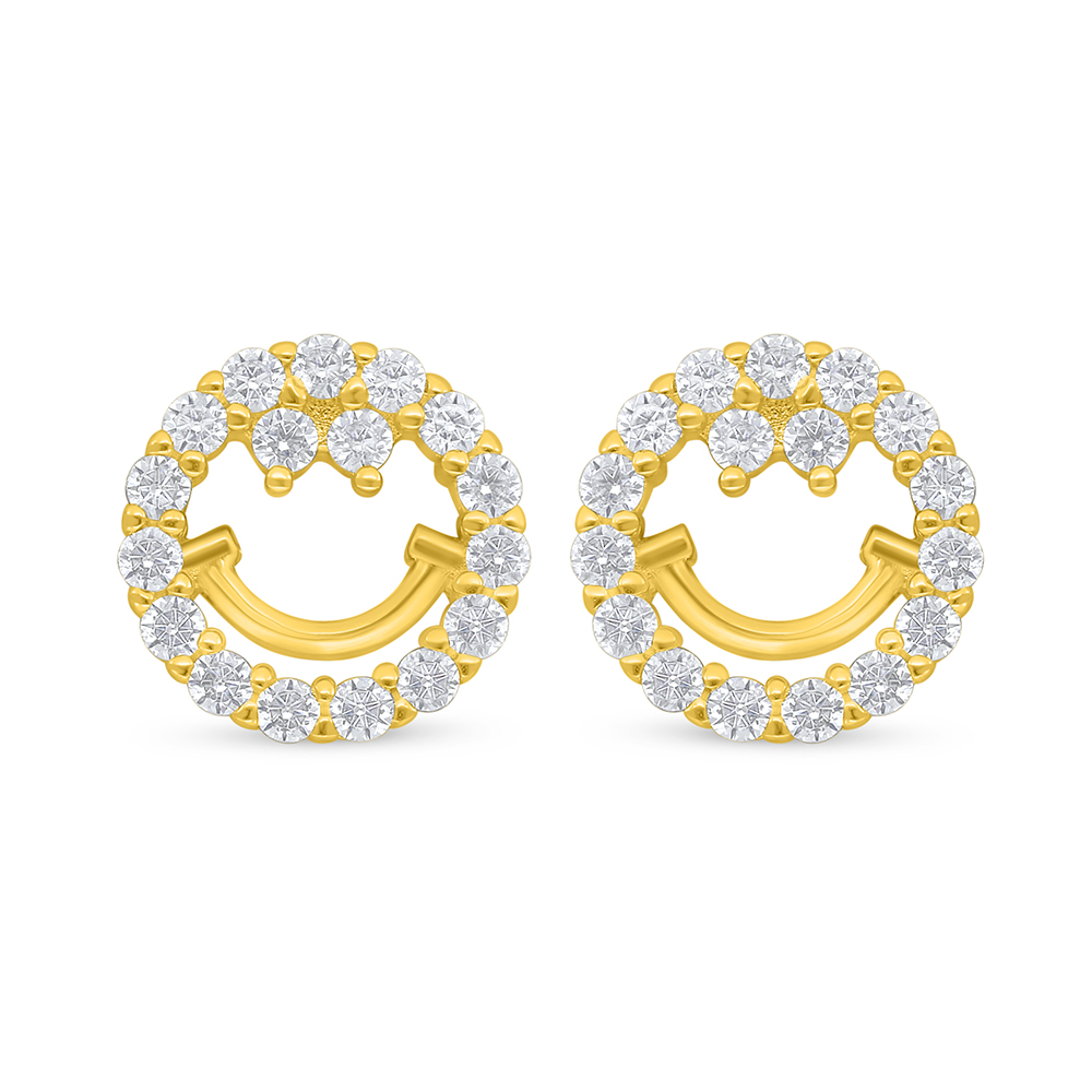 Sterling Silver 925 Earring Golden Plated Embedded With White Zircon