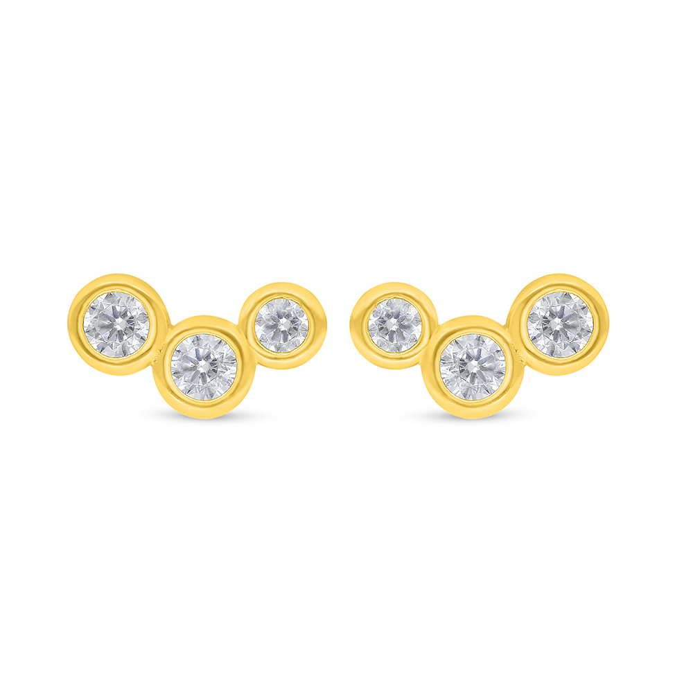 Sterling Silver 925 Earring Golden Plated Embedded With White Zircon