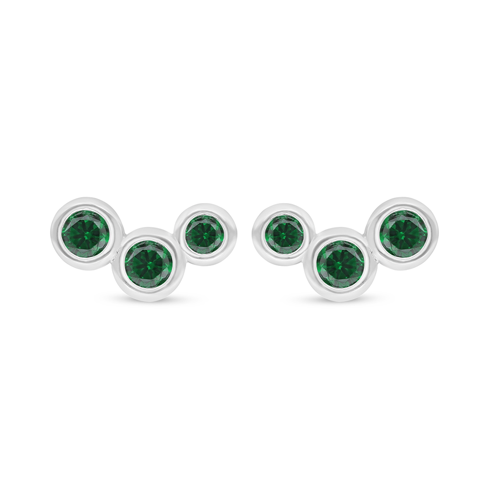 Sterling Silver 925 Earring Rhodium Plated Embedded With Emerald Zircon And White Zircon