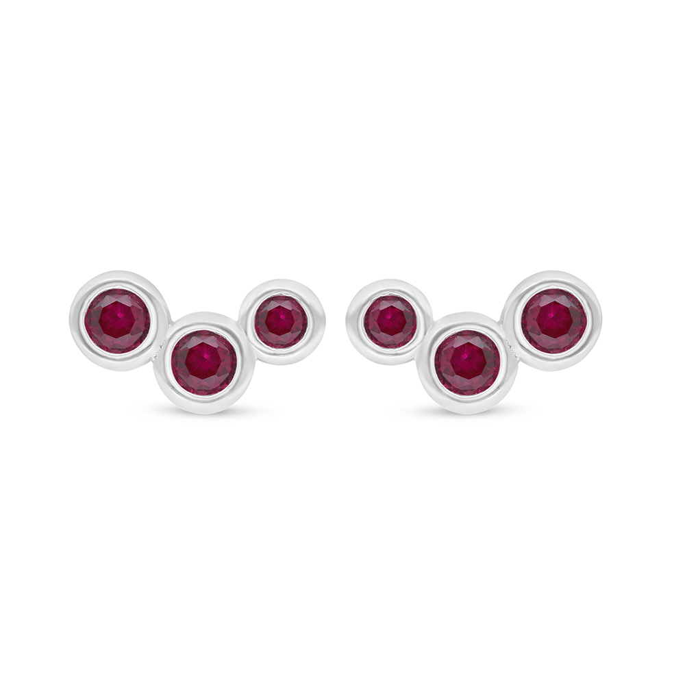 Sterling Silver 925 Earring Rhodium Plated Embedded With Ruby Corundum And White Zircon