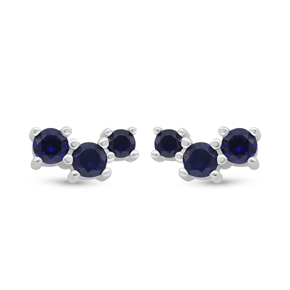 Sterling Silver 925 Earring Rhodium Plated Embedded With Sapphire Corundum And White Zircon