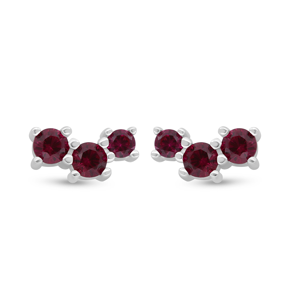 Sterling Silver 925 Earring Rhodium Plated Embedded With Ruby Corundum And White Zircon