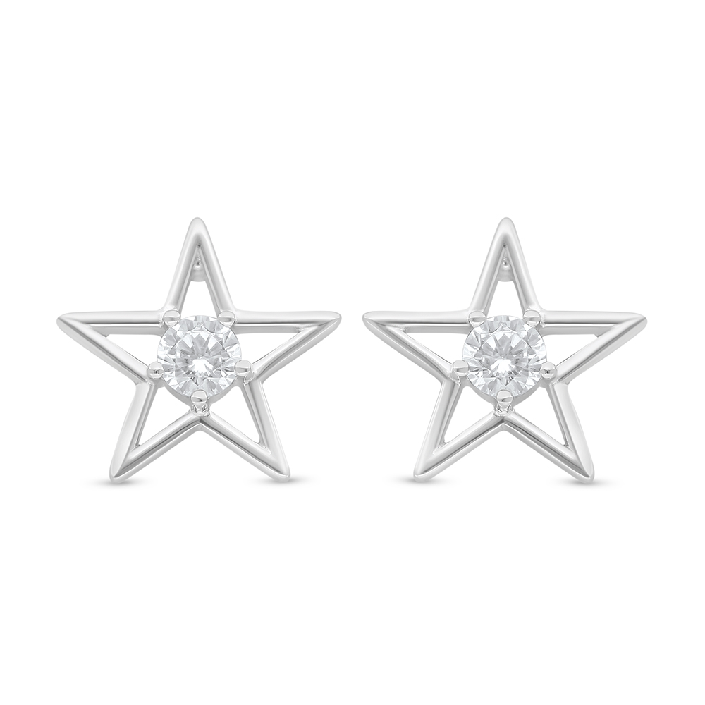 Sterling Silver 925 Earring Rhodium Plated Embedded With White Zircon