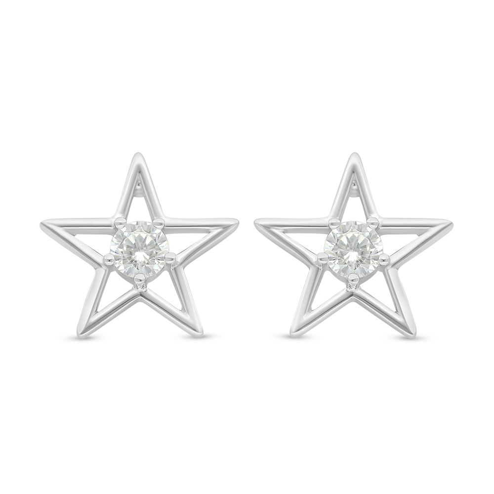 Sterling Silver 925 Earring Rhodium Plated Embedded With Yellow Diamond And White Zircon