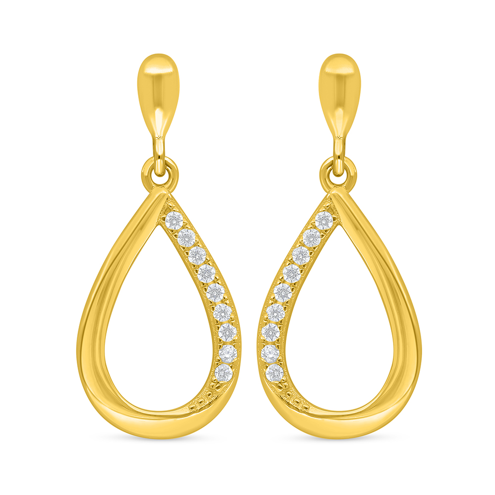 Sterling Silver 925 Earring Golden Plated Embedded With White Zircon