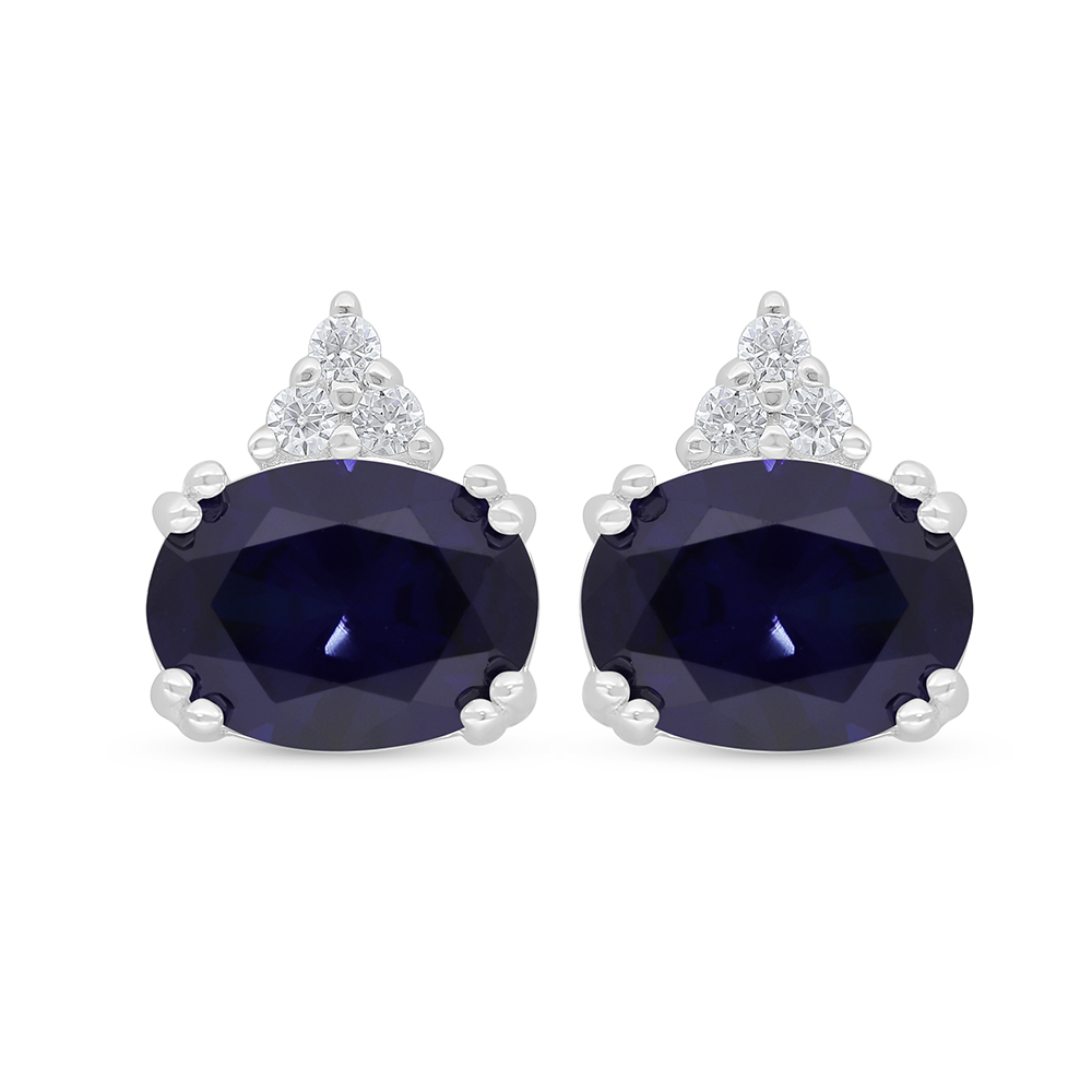 Sterling Silver 925 Earring Rhodium Plated Embedded With Sapphire Corundum And White Zircon