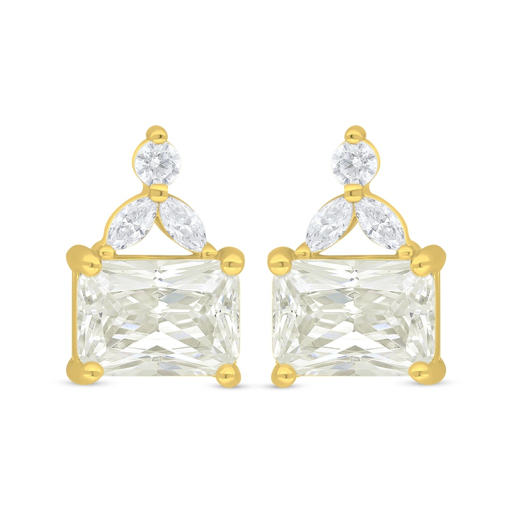 Sterling Silver 925 Earring Golden Plated Embedded With White Zircon
