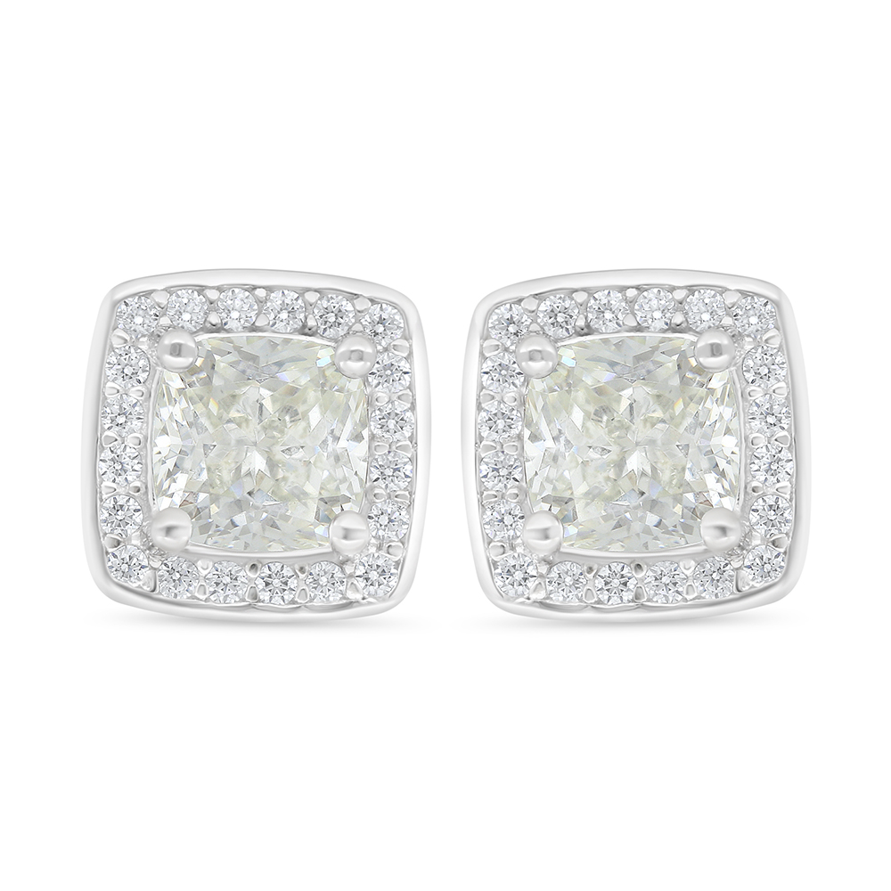 Sterling Silver 925 Earring Rhodium Plated Embedded With Yellow Diamond And White Zircon