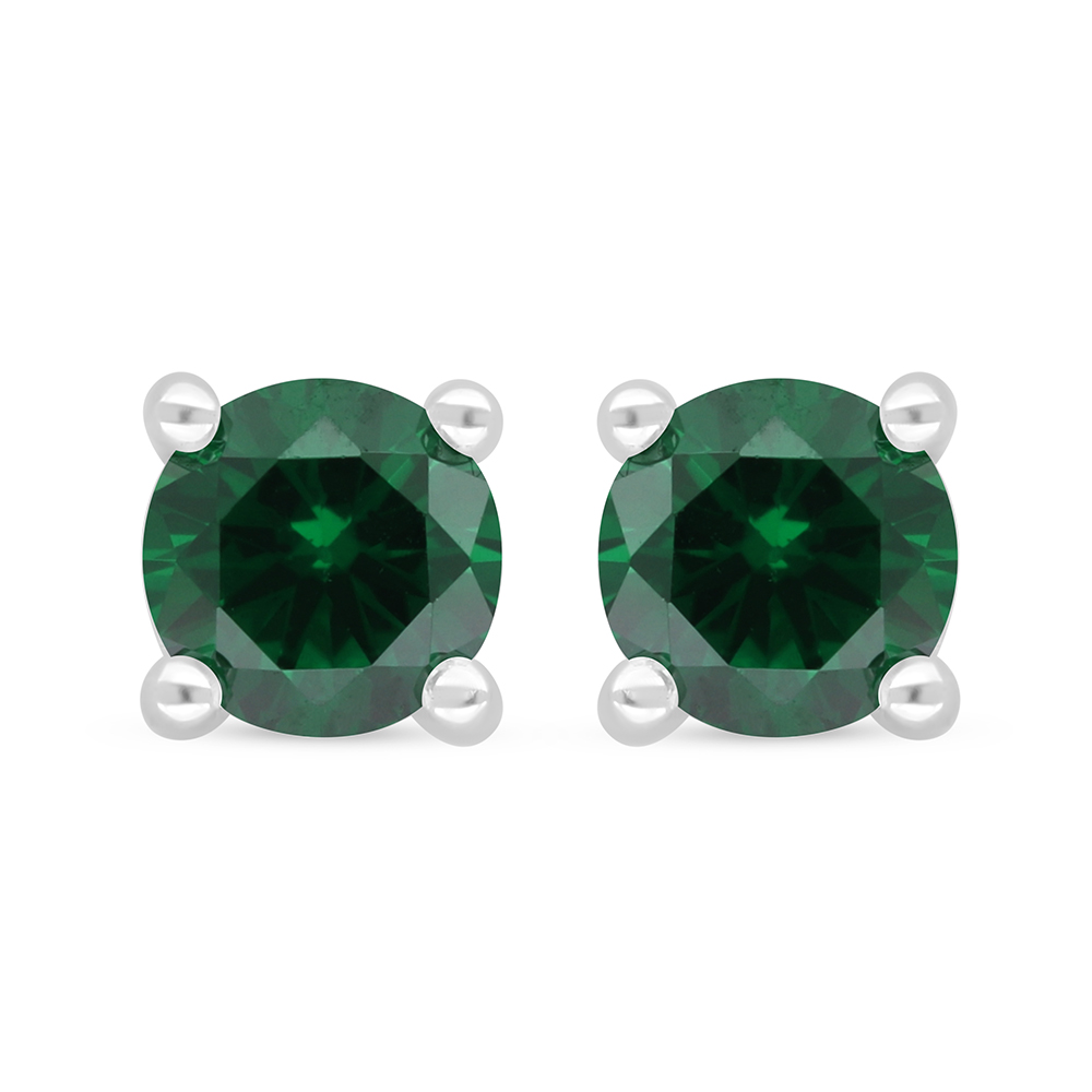 Sterling Silver 925 Earring Rhodium Plated Embedded With Emerald Zircon 