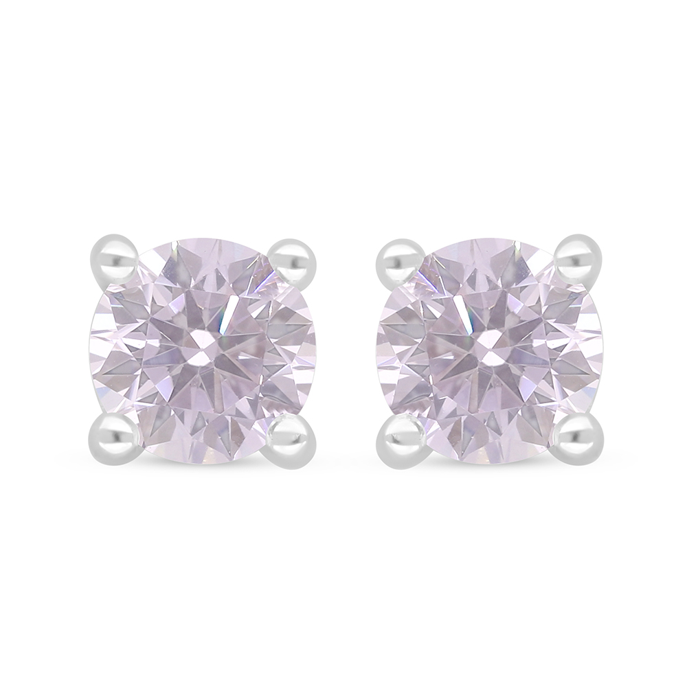 Sterling Silver 925 Earring Rhodium Plated Embedded With Pink Zircon 
