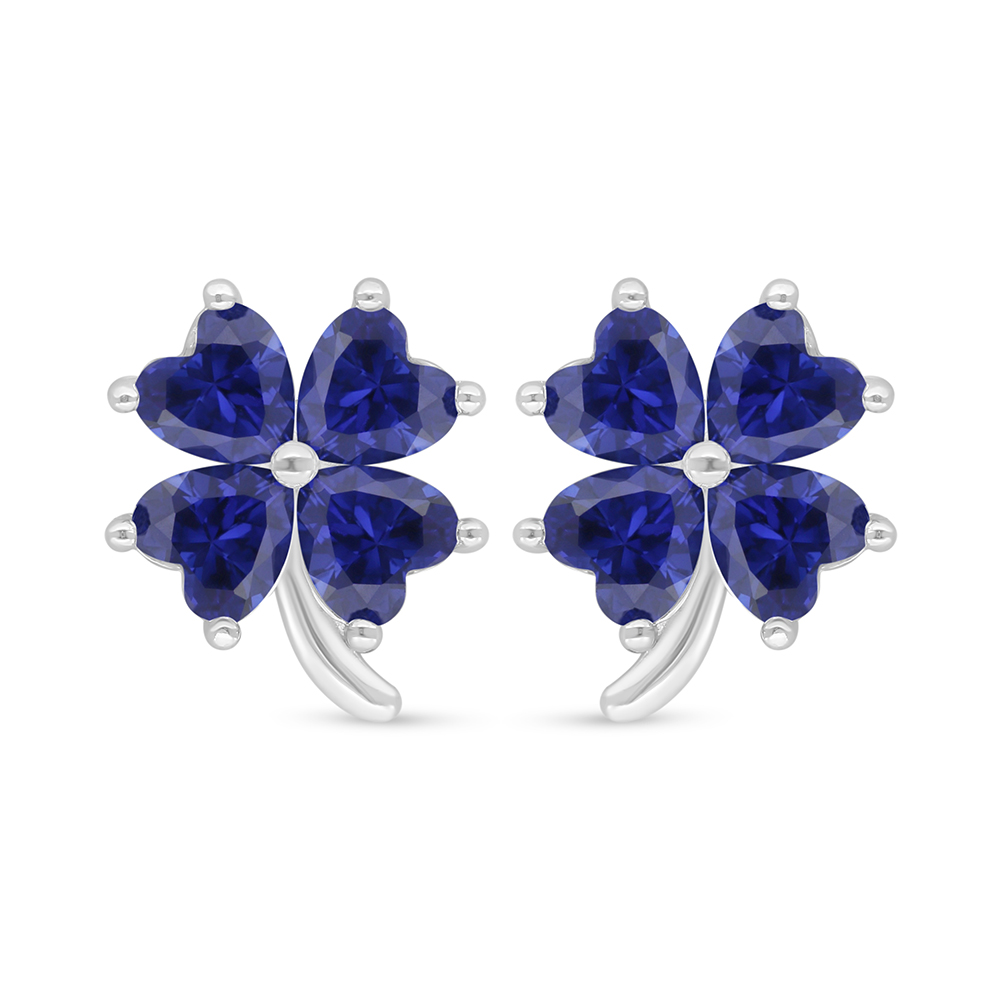 Sterling Silver 925 Earring Rhodium Plated Embedded With Sapphire Corundum 