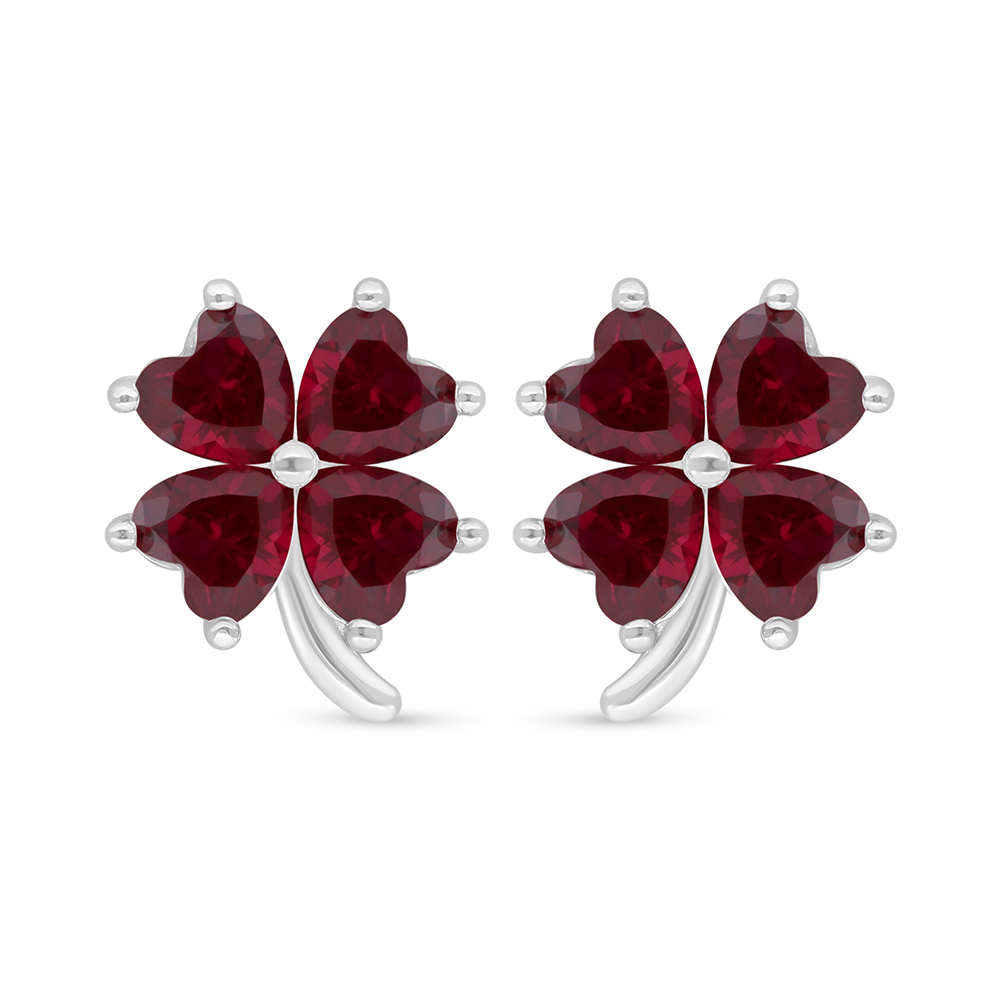 Sterling Silver 925 Earring Rhodium Plated Embedded With Ruby Corundum 