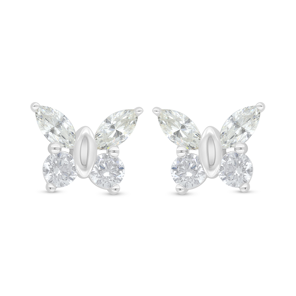 Sterling Silver 925 Earring Rhodium Plated Embedded With Yellow Diamond And White Zircon