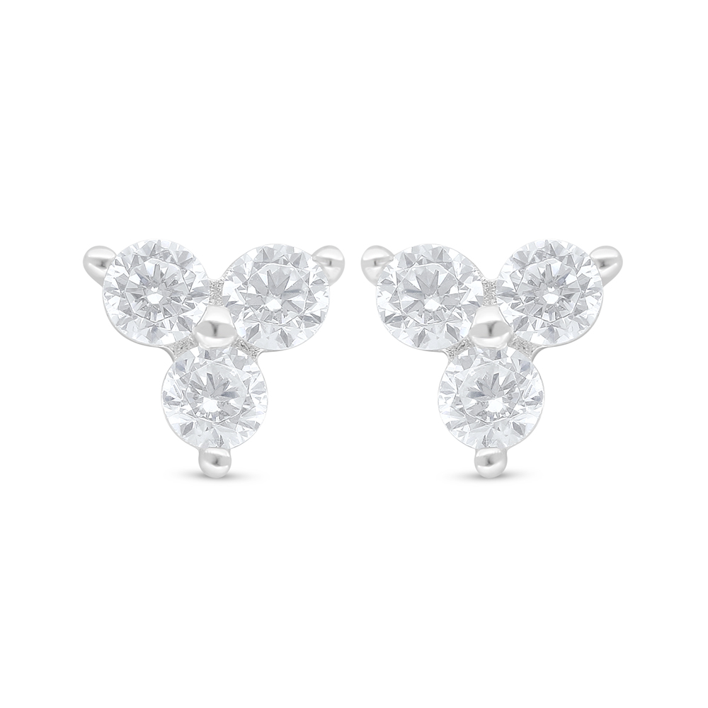 Sterling Silver 925 Earring Rhodium Plated Embedded With White Zircon