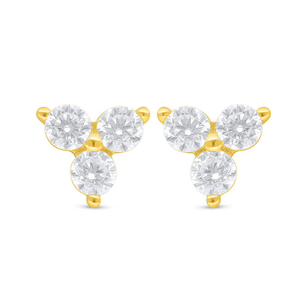 Sterling Silver 925 Earring Golden Plated Embedded With White Zircon