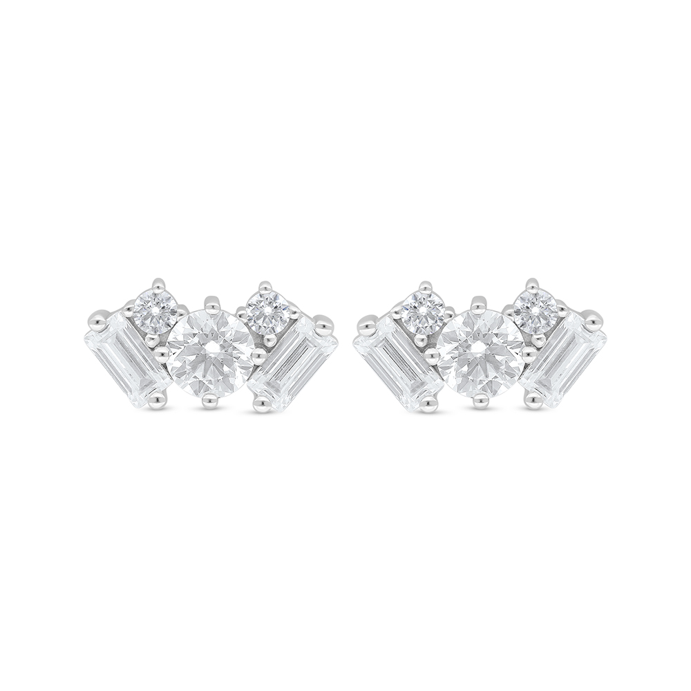 Sterling Silver 925 Earring Rhodium Plated Embedded With White Zircon