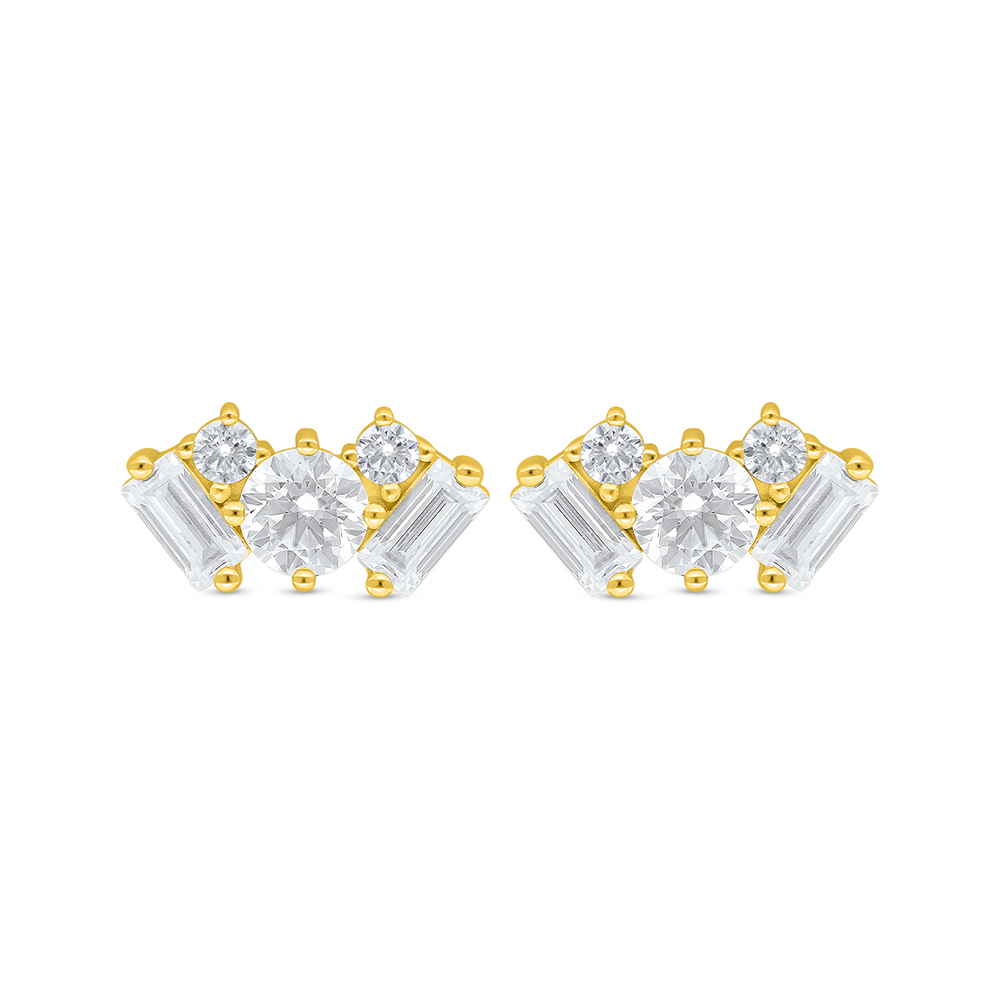 Sterling Silver 925 Earring Golden Plated Embedded With White Zircon