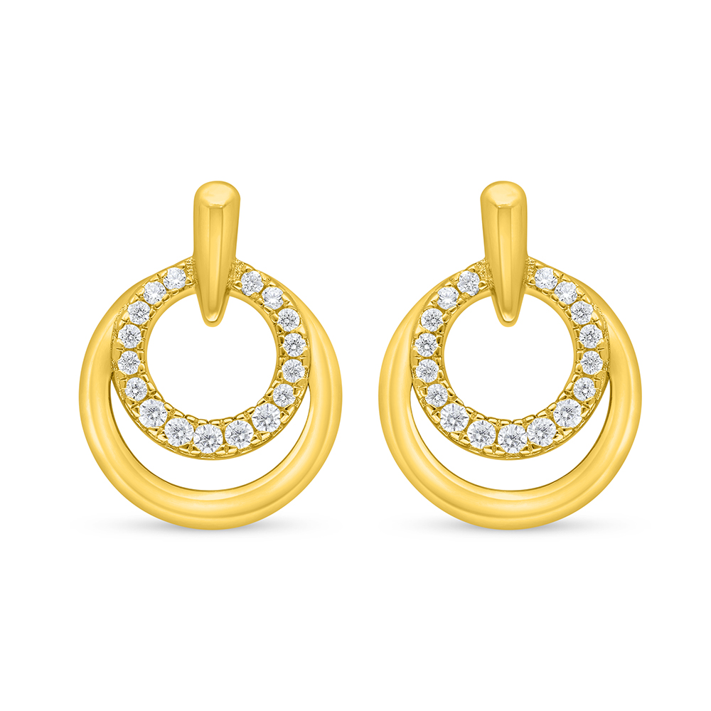 Sterling Silver 925 Earring Golden Plated Embedded With White Zircon