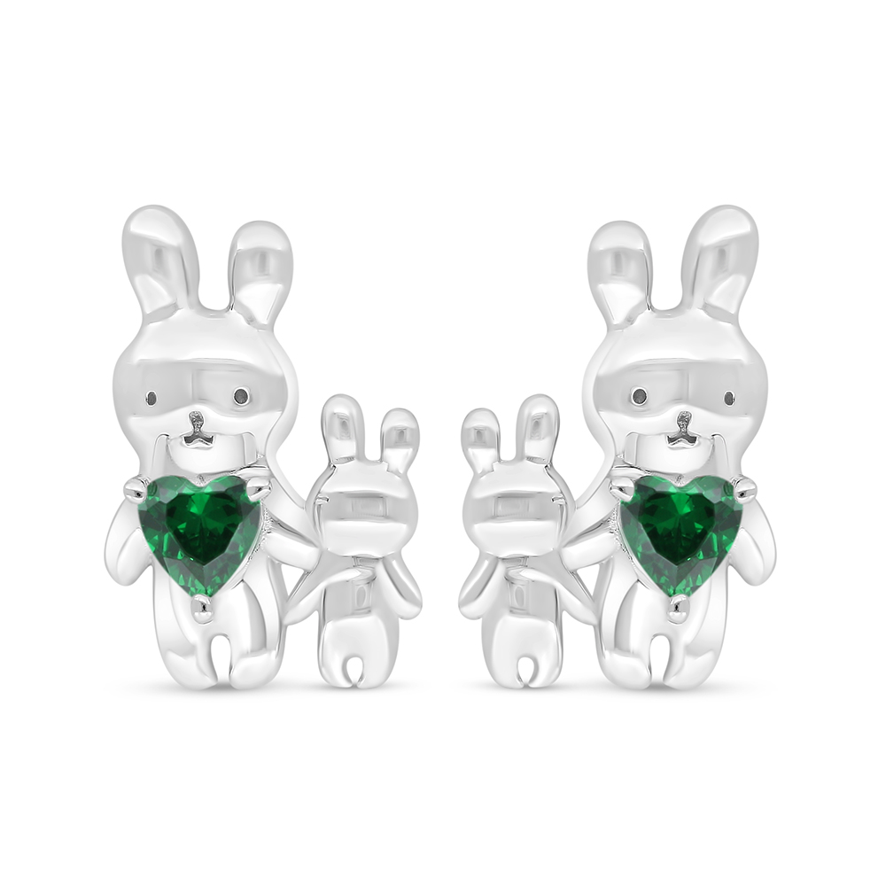 Sterling Silver 925 Earring Rhodium Plated Embedded With Emerald Zircon 