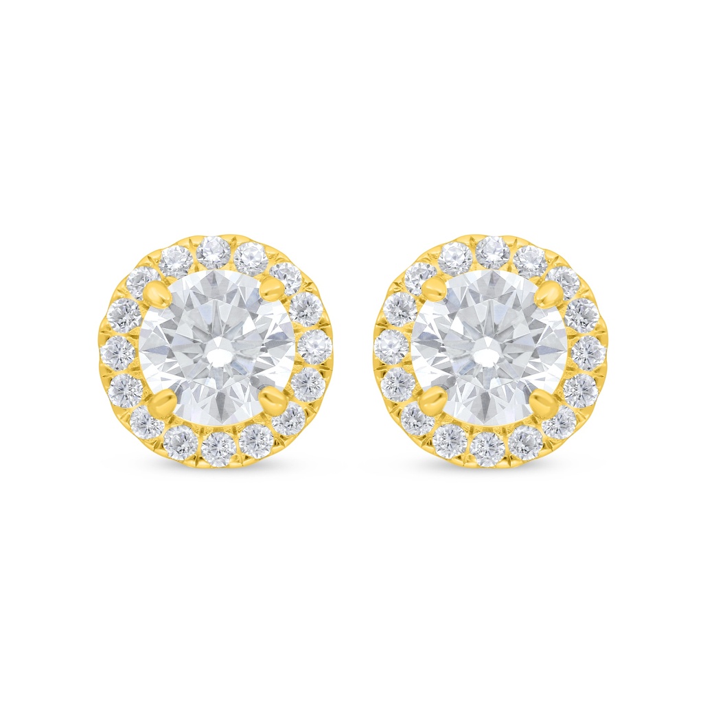 Sterling Silver 925 Earring Golden Plated Embedded With White Zircon