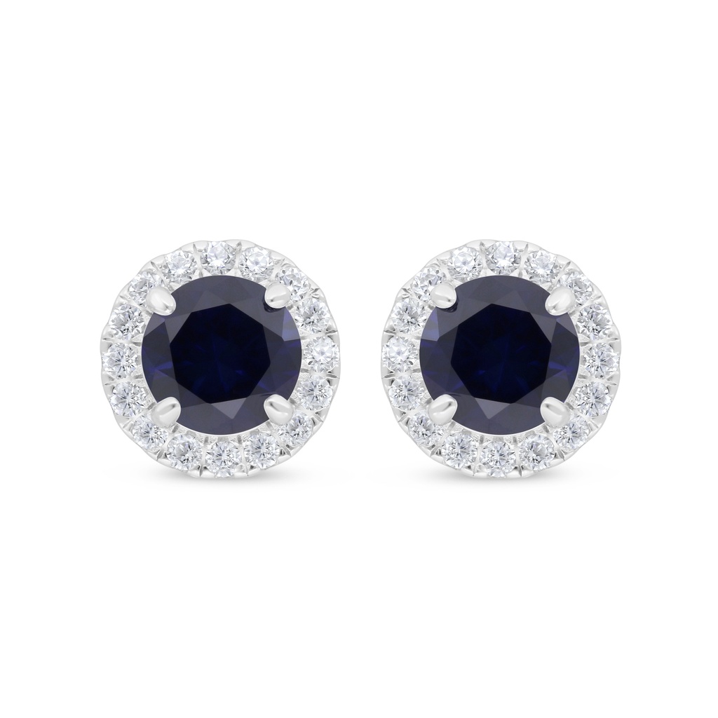 Sterling Silver 925 Earring Rhodium Plated Embedded With Sapphire Corundum And White Zircon