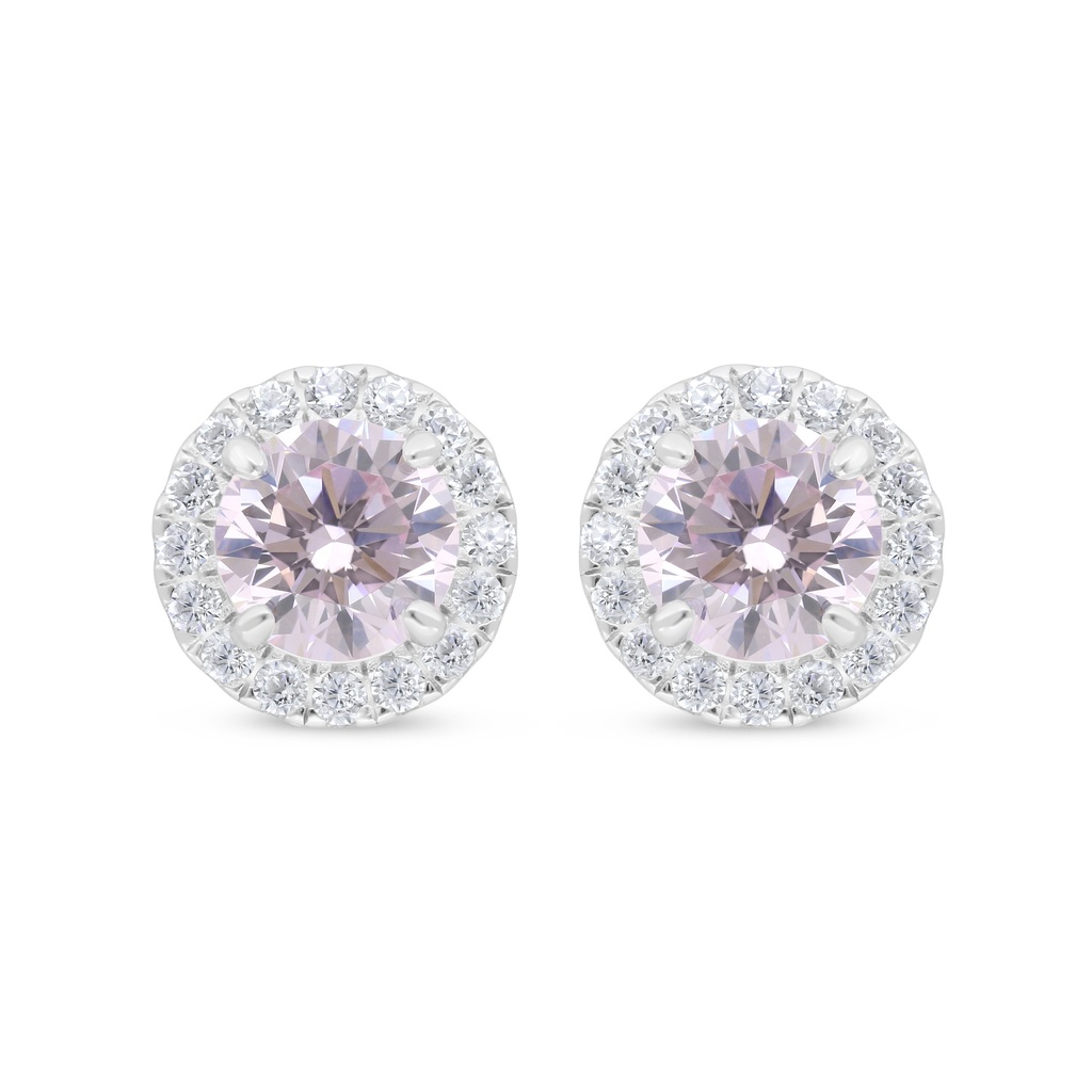 Sterling Silver 925 Earring Rhodium Plated Embedded With Pink Zircon And White Zircon