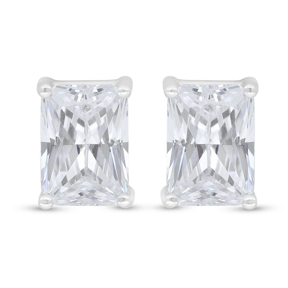 Sterling Silver 925 Earring Rhodium Plated Embedded With White Zircon
