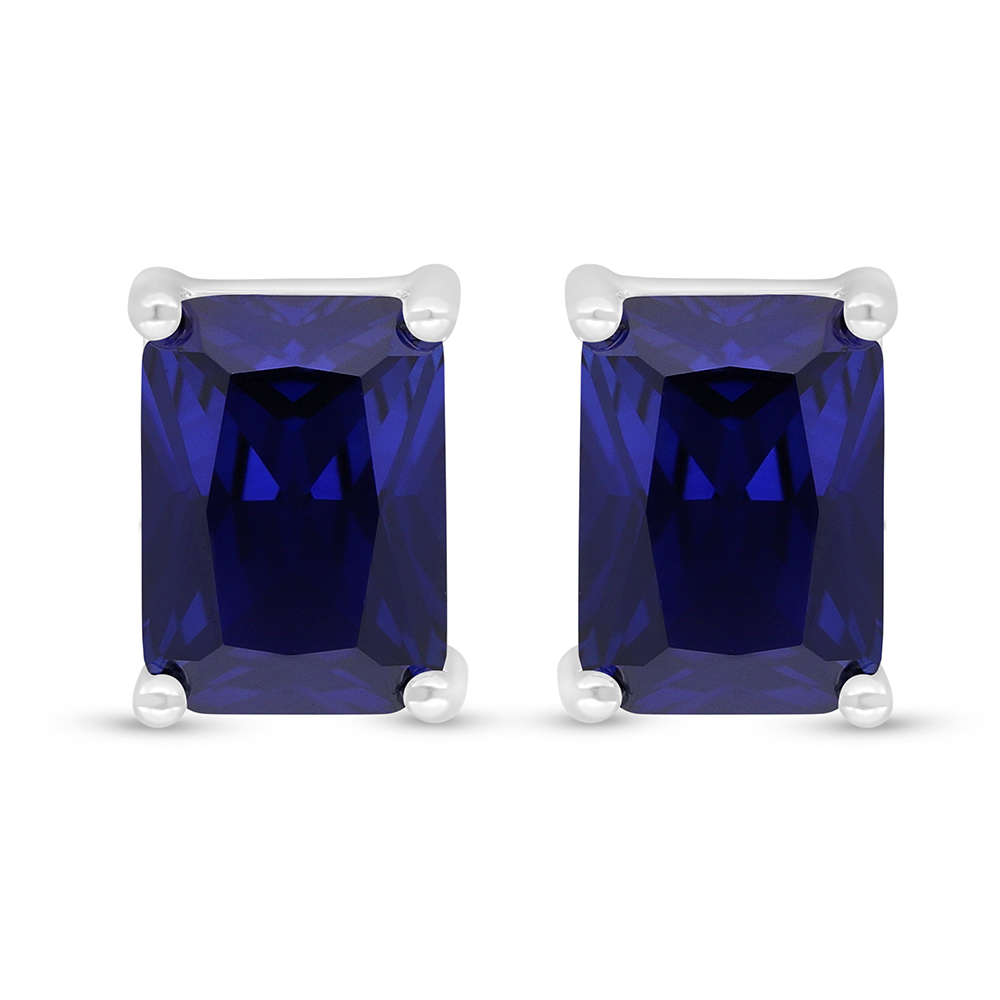 Sterling Silver 925 Earring Rhodium Plated Embedded With Sapphire Corundum 