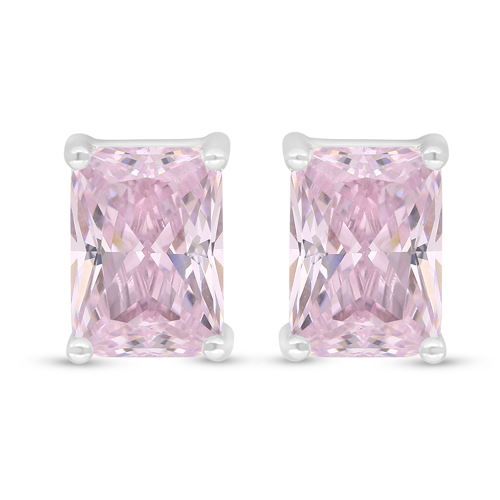 Sterling Silver 925 Earring Rhodium Plated Embedded With Pink Zircon 