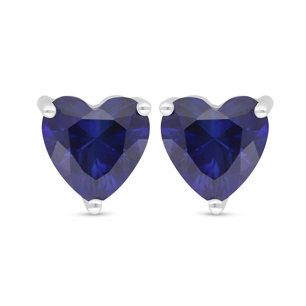 Sterling Silver 925 Earring Rhodium Plated Embedded With Sapphire Corundum 