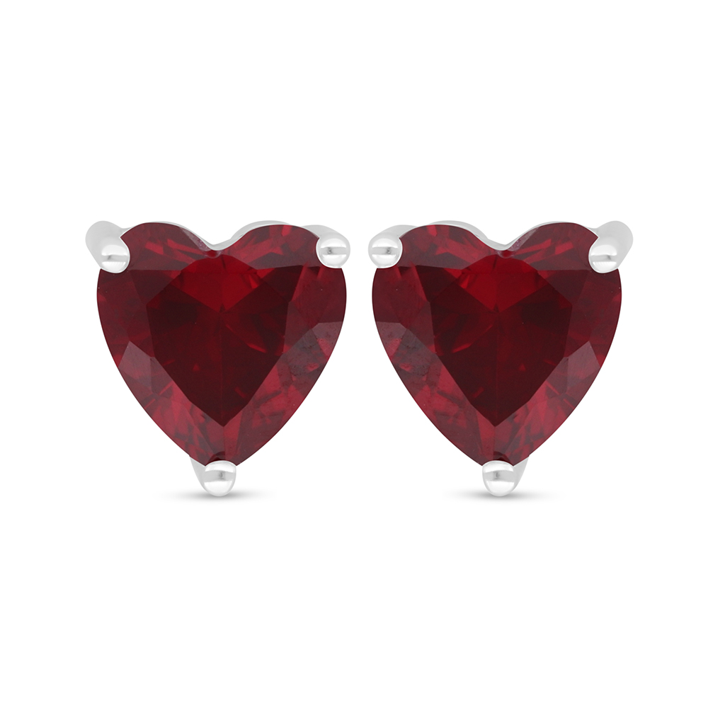 Sterling Silver 925 Earring Rhodium Plated Embedded With Ruby Corundum 