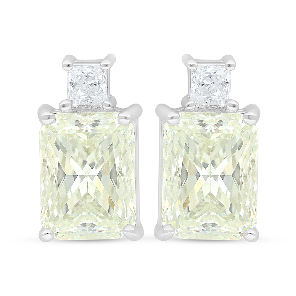 Sterling Silver 925 Earring Rhodium Plated Embedded With Yellow Diamond And White Zircon