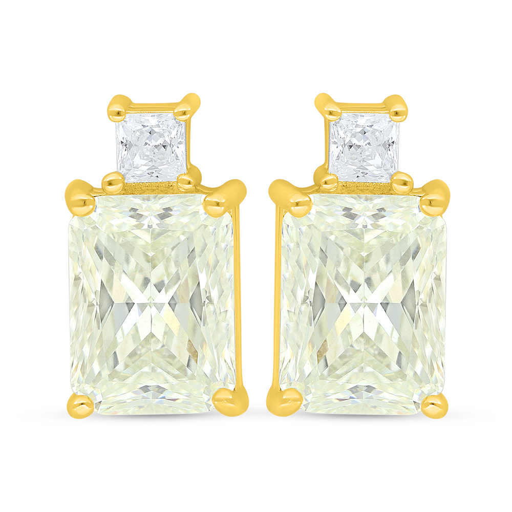 Sterling Silver 925 Earring Golden Plated Embedded With Yellow Diamond And White Zircon
