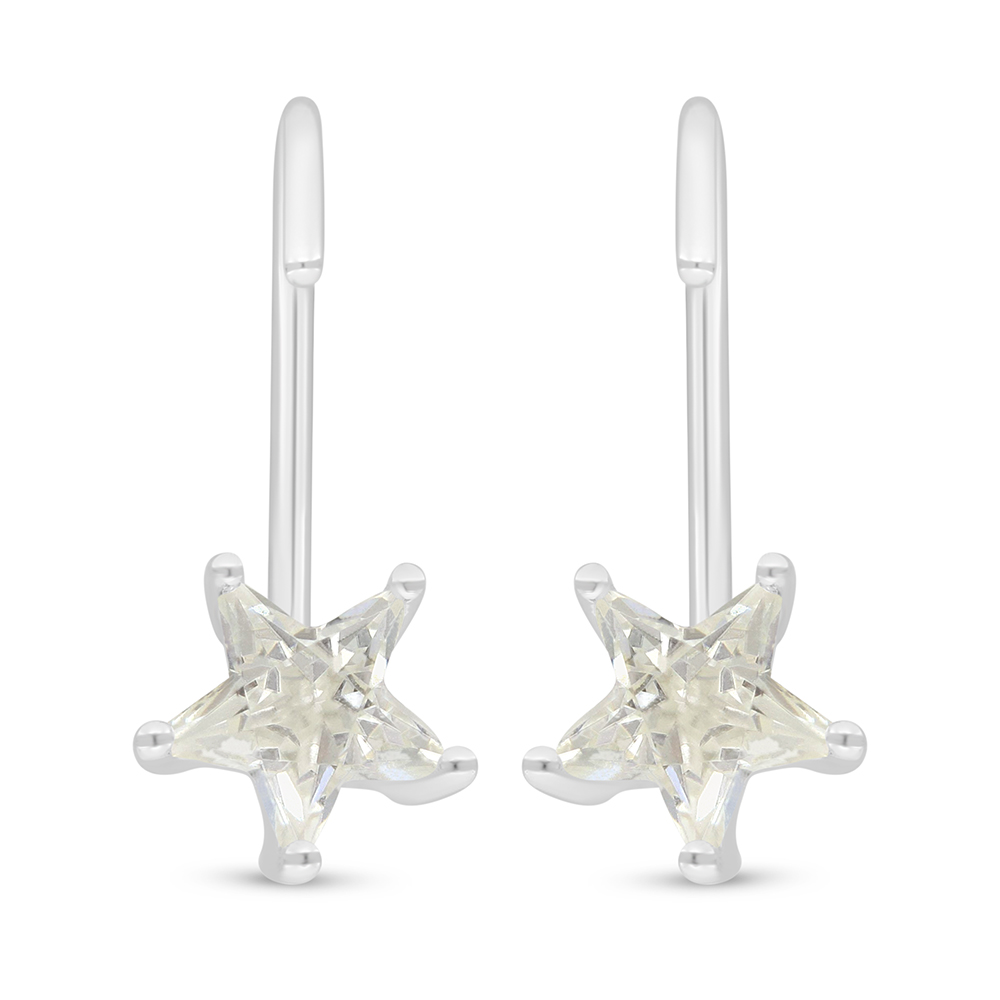 Sterling Silver 925 Earring Rhodium Plated Embedded With Yellow Diamond 
