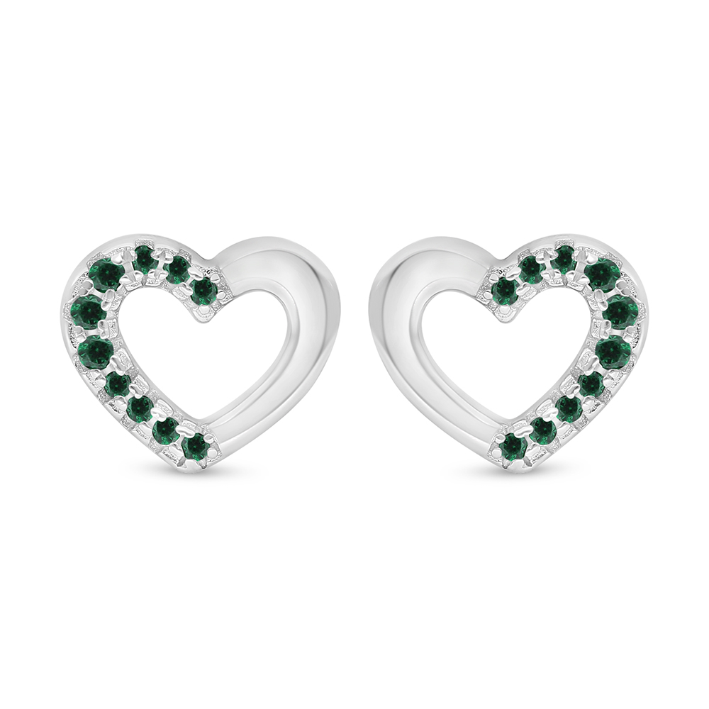 Sterling Silver 925 Earring Rhodium Plated Embedded With Emerald Zircon 