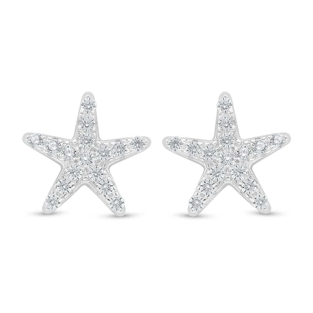 Sterling Silver 925 Earring Rhodium Plated Embedded With White Zircon