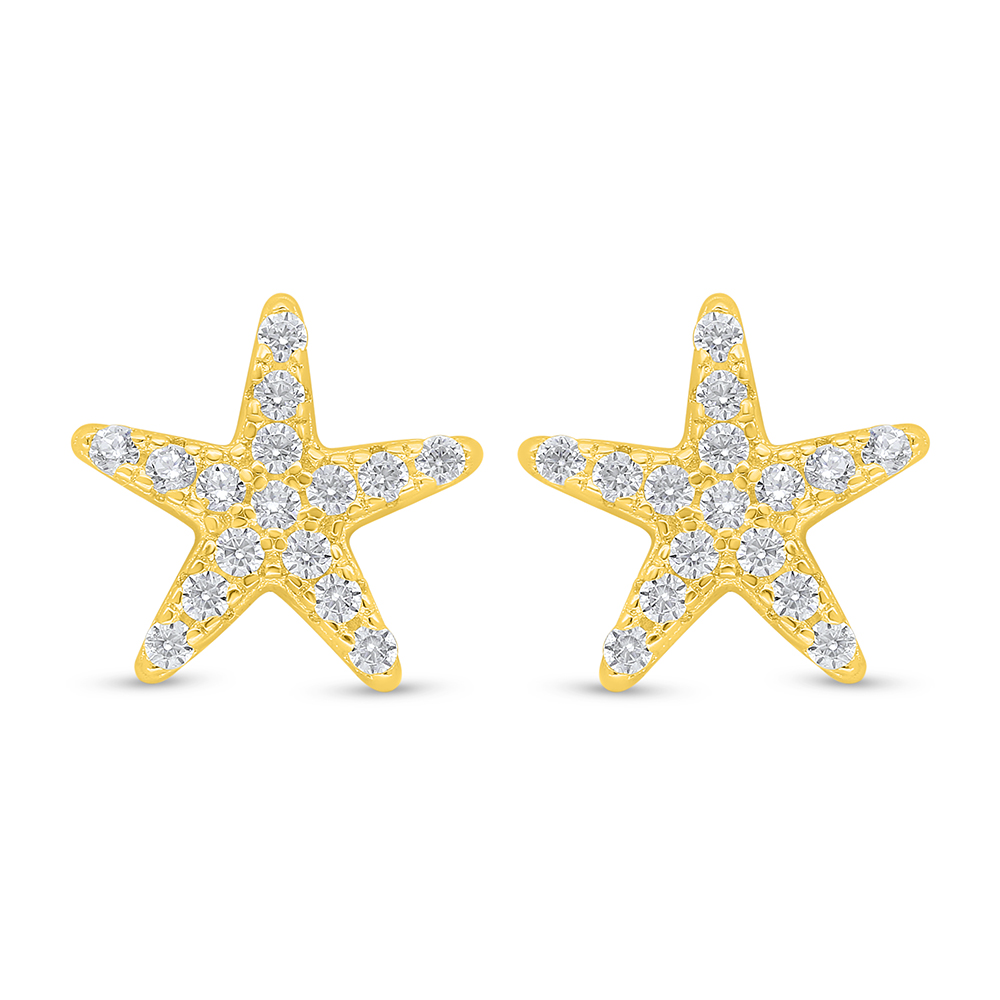 Sterling Silver 925 Earring Golden Plated Embedded With  White Zircon