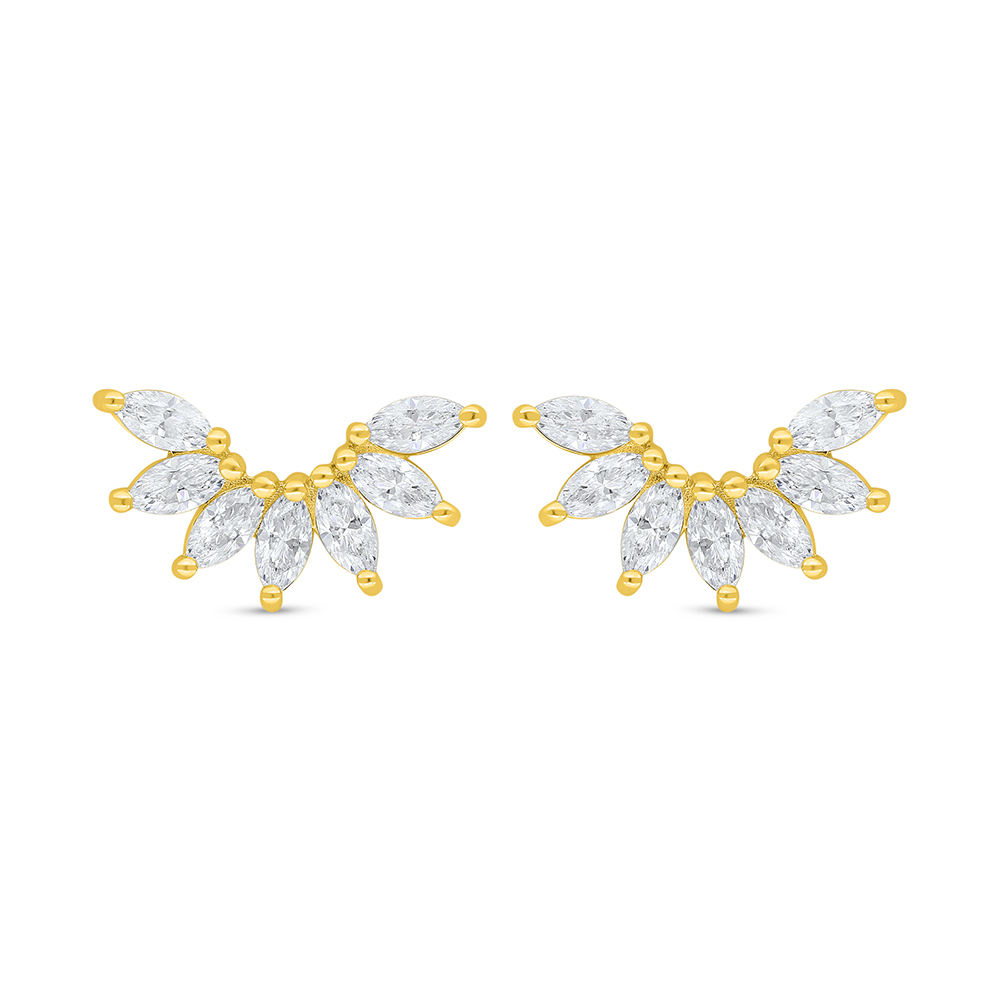 Sterling Silver 925 Earring Golden Plated Embedded With  White Zircon