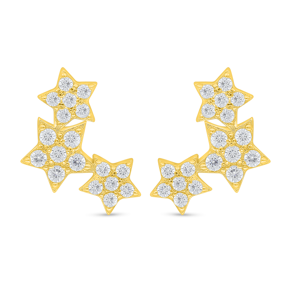Sterling Silver 925 Earring Golden Plated Embedded With  White Zircon