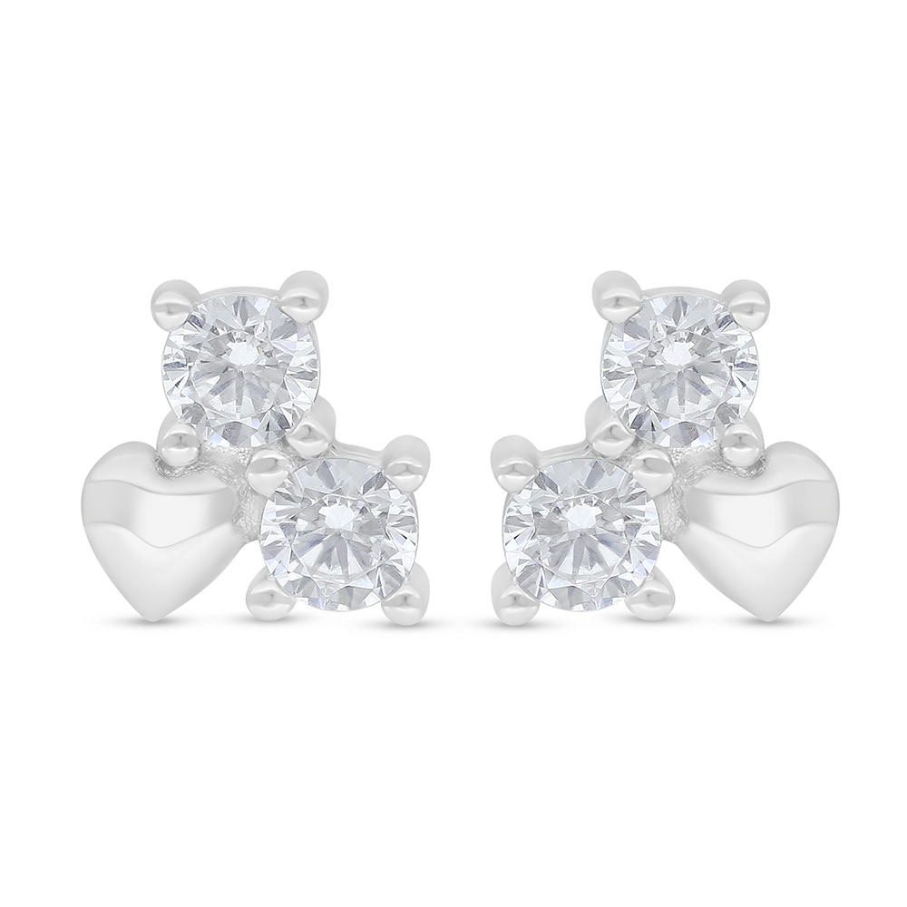 Sterling Silver 925 Earring Rhodium Plated Embedded With White Zircon