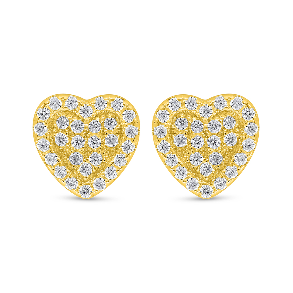 Sterling Silver 925 Earring Golden Plated Embedded With  White Zircon