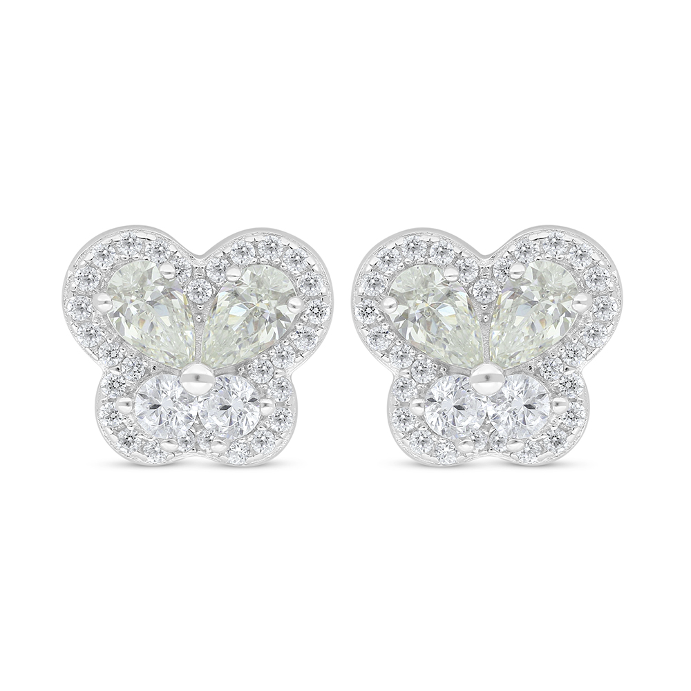 Sterling Silver 925 Earring Rhodium Plated Embedded With Yellow Diamond And White Zircon