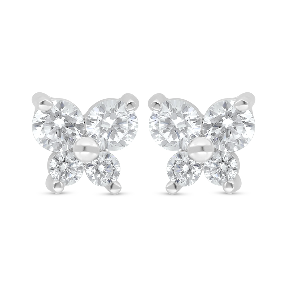Sterling Silver 925 Earring Rhodium Plated Embedded With White Zircon