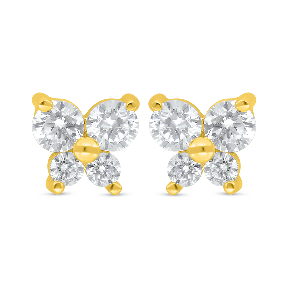 Sterling Silver 925 Earring Golden Plated Embedded With  White Zircon